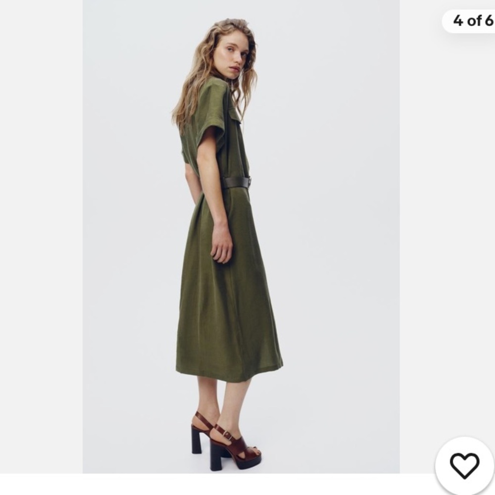 Zara NWT Olive Green Button-Up Shirt Dress with belt size Medium - Picture 3 of 9